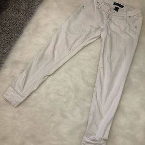 Low rise white cuffed jeans